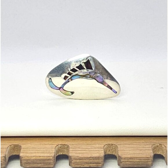 Alpaca Silver Screw Back Earring Abalone Inlay Swordfish Upcycle Craft - Picture 2 of 15